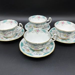 Northumbria Lowestoft Tea Cup Saucer Sets(Set of 4) Bone China England